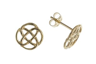 Yellow Gold Celtic Stud Earrings Solid 9 Carat 10mm Studs British Made