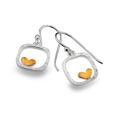Framed Heart Drop Earrings Sterling Silver 925 Hallmarked Gold DetailDrops