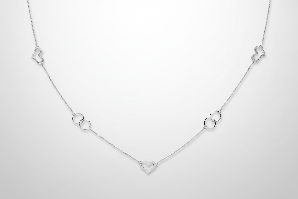 Heart Necklace Long Sterling Silver Fancy Heart Necklace 34 inch
