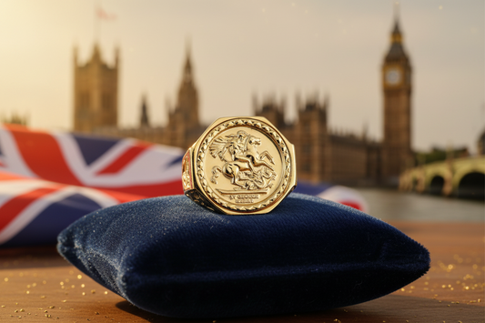 St George Ring Solid 9 Carat Yellow Gold Hexagonal British Made Hallmarked