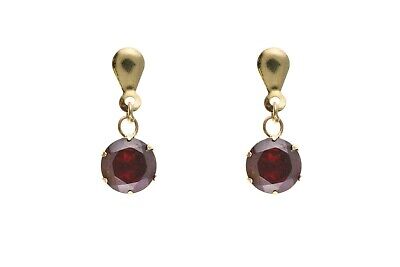 9ct Yellow Gold Garnet Drop Earrings Solitaire  Hallmarked January Birthstone