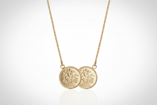 Full Sovereign Necklace Solid Sterling Silver Yellow Gold Plated Pendant 17 "