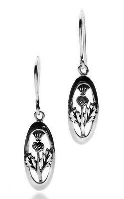 Scottish Thistle Oval Earrings Drop Sterling Silver 925 Hallmarked Drops