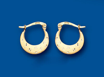 Gold Hoop Earrings Creole Yellow Gold Satin Diamond Cut 13mm Hallmarked