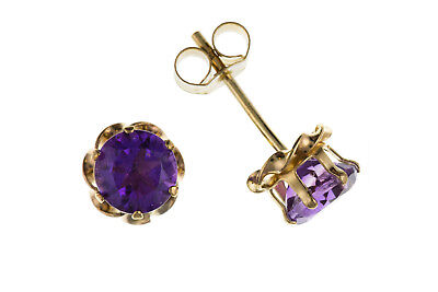 9ct Gold Amethyst Stud Earrings Yellow Gold 5mm Solitaire February Birthstone 