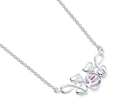 Mackintosh Rose and Leaf Necklace Solid Sterling Silver Pink Mother of Pearl 