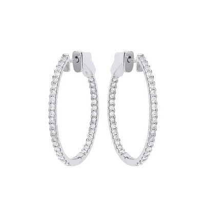 Real Diamond Oval Hoop Earrings 18ct White Gold 26 x 31mm 1.27ctw Mined Diamonds