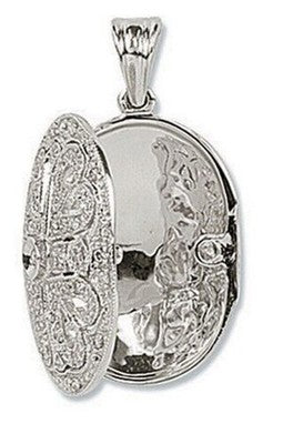 Diamond Oval Filigree Locket Pendant White Gold 30 x 17.5mm