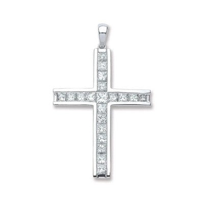 Princess Cut Diamond Cross Pendant 18ct White Gold 18"/45cm 1.17ctw Diamonds