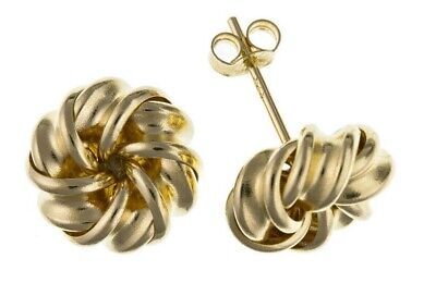 Yellow Gold Knot Stud Earrings Solid 9 Carat Studs 10mm British Made