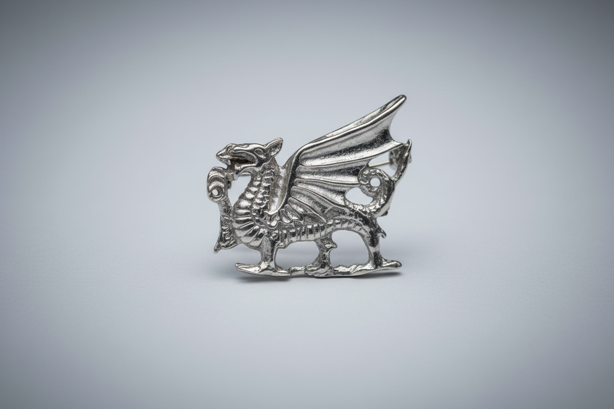 Welsh Dragon Brooch Solid Sterling Silver