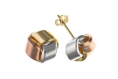 Three Colour Gold Knot Earrings Knot Stud Studs Rose White & Yellow Gold