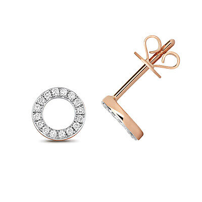 9ct Rose Gold Diamond Circle Stud Earrings 0.12ctw 7mm Studs