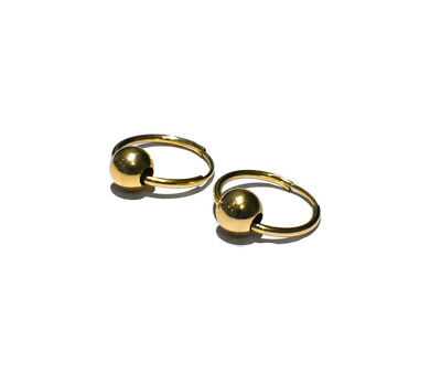 Hoop Earrings Yellow Gold Ball Bead Detail 14mm Sleeper