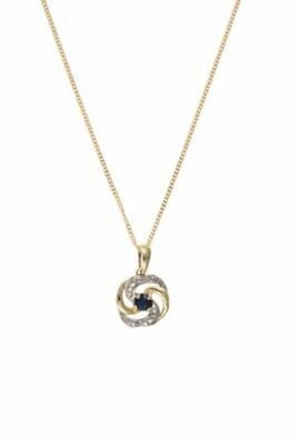 Elegant Sapphire Pendant Necklace and Stud Earrings Set in Two-Tone Solid Gold