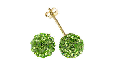 9ct Gold Green Crystal Ball Stud Earrings Yellow Gold 7mm Studs Hallmarked