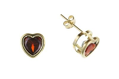 9ct Gold Garnet Heart Stud Earrings 6mm Yellow Gold January Birthstone Hallmark