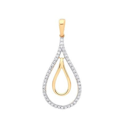 Real Dimond Teardrop Pendant 9ct Yellow Gold 18" / 45cm Chain
