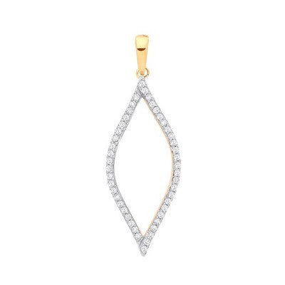 Real Diamond Leaf Pendant Necklace 9ct Yellow Gold 18" Chain 0.17ctw Diamonds