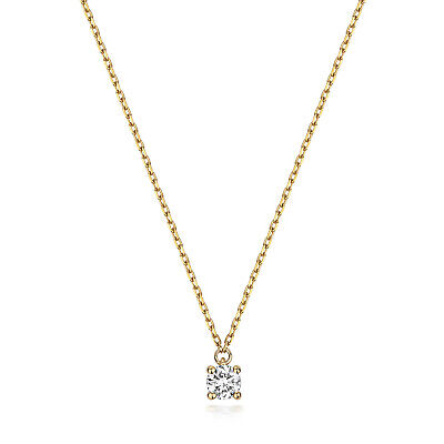 Yellow Gold Diamond Solitaire Necklace Hallmarked 15-16.5" Chain 0.14ct