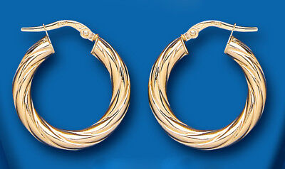 Hoop Earrings Yellow Gold Chunky Creole Hoops Rope Twist Design 22mm Hallmarked