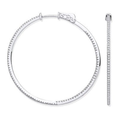 Real Diamond Hoop Earrings 18ct White Gold 42mm Diameter 0.72ctw Mined Diamonds