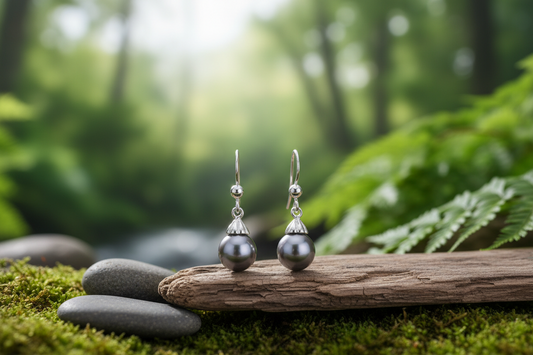 Grey Pearl Earrings Sterling Silver Drop Drops Dangle 925 Hallmark