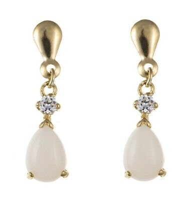 9ct Yellow Gold Opal Drop Earrings Teardrop Hallmark October Birthstone