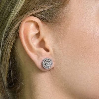 Real Diamond Stud Earrings 18ct White Gold Circles Studs 0.70ctw Mined Diamonds
