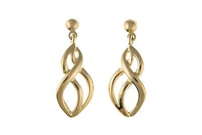Plain Twist Drop Earrings 9ct Yellow Gold Drops Dangly Hallmarked