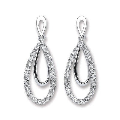 9ct White Gold Natural Diamond Teardrop Drop Dangle Earrings for Women