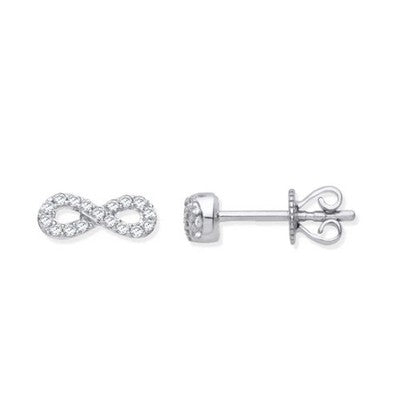 Real Diamond Infinity Stud Earrings 9ct White Gold 0.15ctw Mined Diamonds