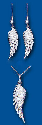 Silver Textured Wing Pendant & Chain Solid Sterling Silver 925 Hallmark 16 - 18"
