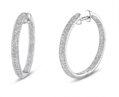 Pave Diamond Hoop Earrings 18ct White Gold 31mm Diameter 2.30ctw Real Diamonds