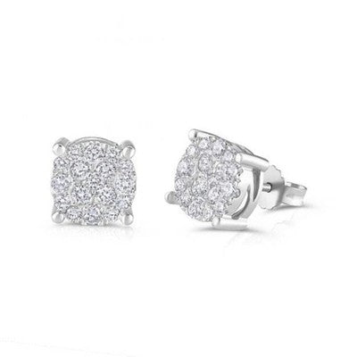 1 Carat Diamond Cluster Earrings 18ct White Gold 9mm Width Real Mined Diamonds