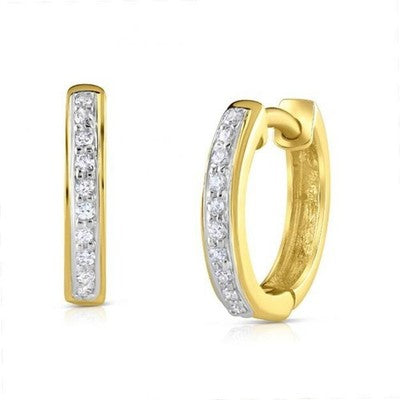 Real Diamond Hoop Earrings 9ct Yellow Gold 13mm Diameter 0.10ctw Mined Diamonds