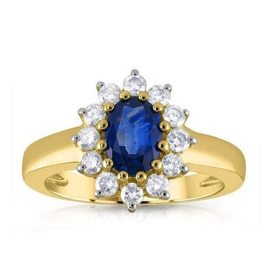 Real Sapphire and Diamond Ring 9ct Yellow Gold Cluster Engagement Hallmarked