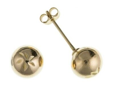 9ct Diamond Cut Ball Stud Earrings Yellow Gold Studs 6mm British Made