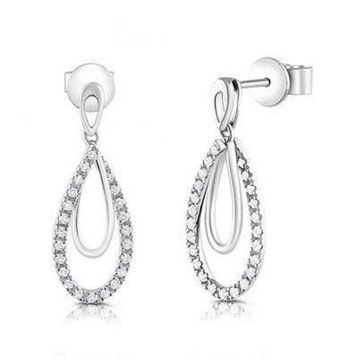 9ct White Gold Natural Diamond Teardrop Drop Dangle Earrings for Women