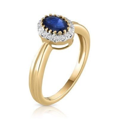 Sapphire and Diamond Cluster Ring 9ct Yellow Gold Oval Engagement Hallmarked
