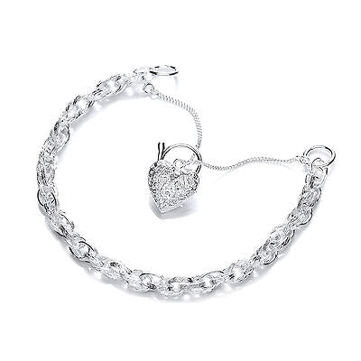 Silver Heart Padlock Bracelet Solid Sterling Silver Hallmarked British Made