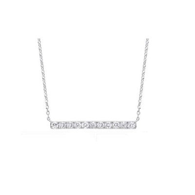 White Gold Natural Diamond Bar Pendant Necklace Brilliant Cut Sparkle