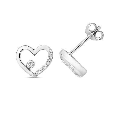 Diamond Heart Stud Earrings 9ct White Gold Hearts