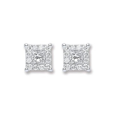 Real Diamond Square Earrings 18ct White Gold 6.6mm 0.50ct Natural Mined Diamonds