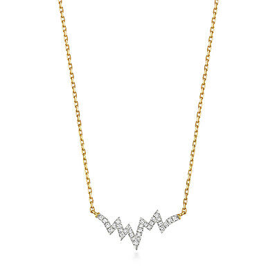 Real Diamond Heartbeat Necklace Solid 9ct Yellow Gold Hallmarked 15-16.5" Chain