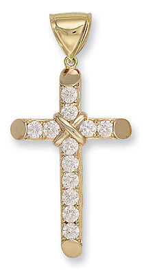 Large Yellow Gold Cross Pendant Gemstone Hallmarked British Made 6 grams