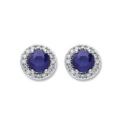 Sapphire and Diamond Earrings 9ct White Gold Real Mined Sapphires and Diamonds