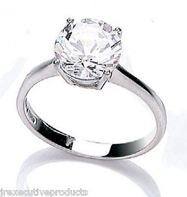 White Gold Solitaire Ring 2 Carat White Topaz Engagement Hallmark British Made