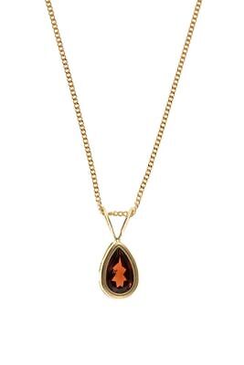 Natural Garnet Pear Pendant Yellow Gold Hallmarked 18" Chain Christmas Birthday