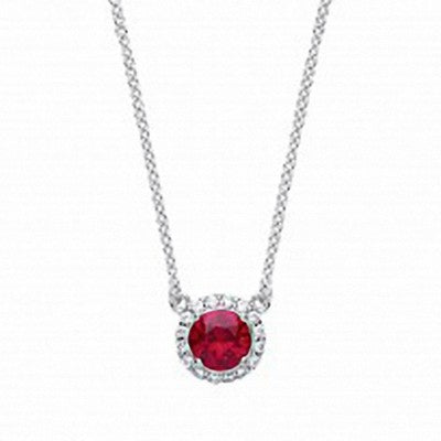 Ruby Round Silver Necklace Sparkling Gemset Pendant 925 Hallmark